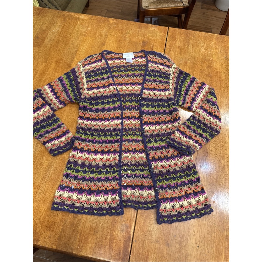 Vintage Susan Bristol Crochet Cardigan Sweater S Multicolor Grannycore Festival